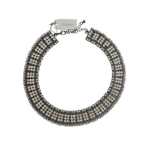 Natasha Couture Woman Silver Black Crystal Rhimestone Statement Choker Necklace